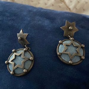 Denim and brass earrings